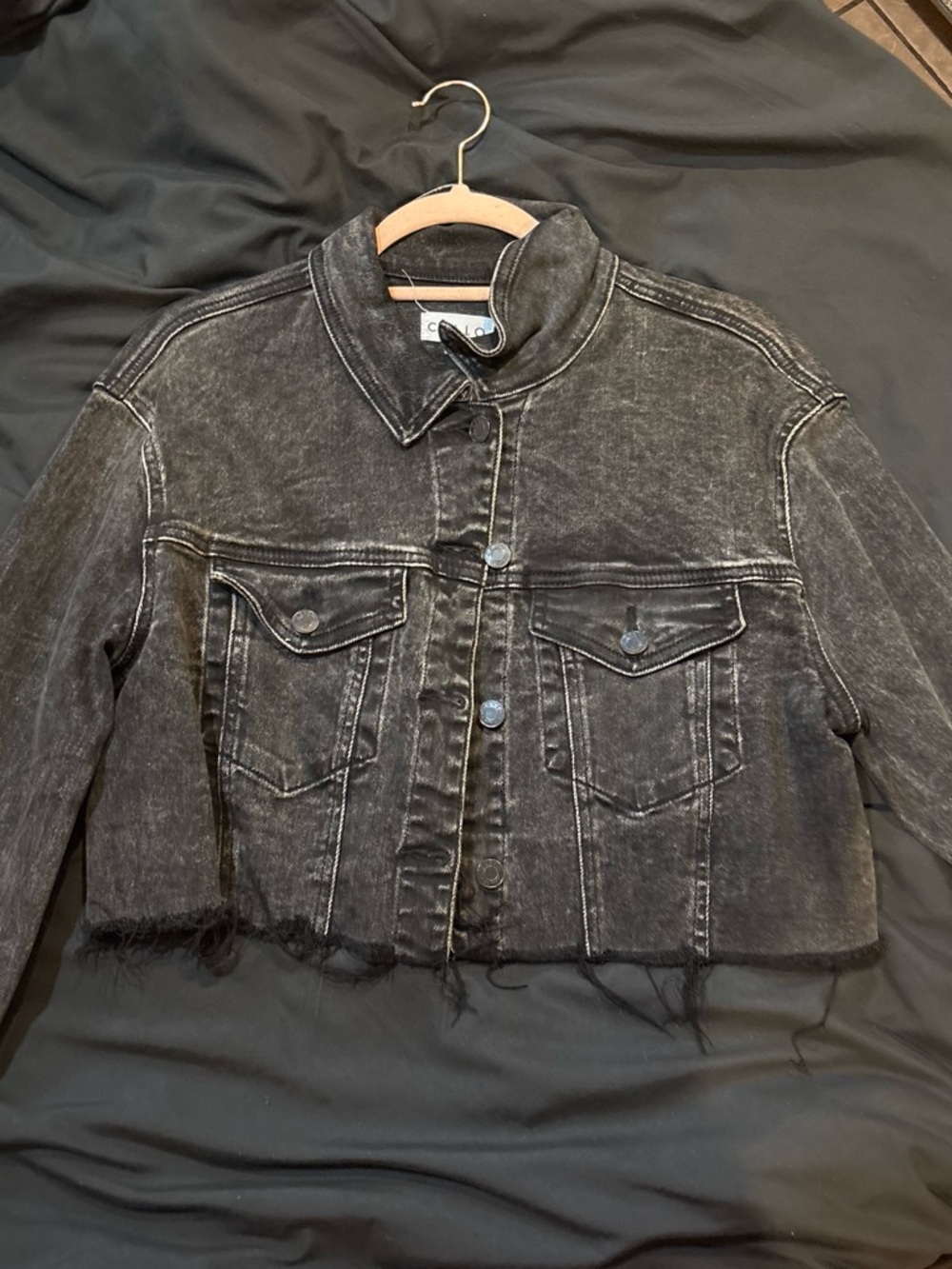 Cello Black Washed Cropped Denim Jacket